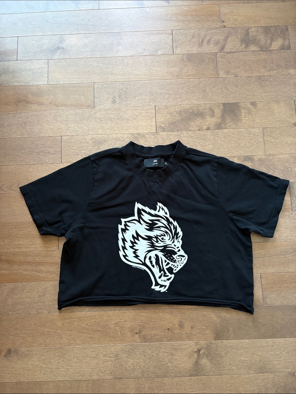 Darc Sport Black Cropped Tee with White Wolf Graphic